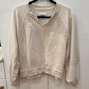 Aerie Beige Crochet Accent Pullover